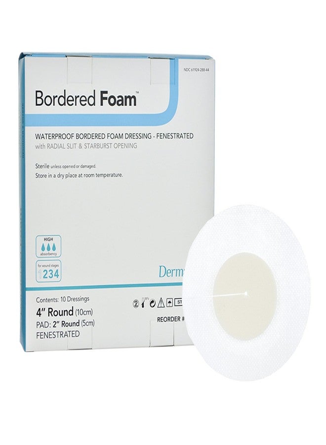 DermaRite's BorderedFoam - Waterproof Bordered Foam Island Dressing for Advanced Wound Care, Highly Absorbent - Round, 4 in., 1 Count, 10 Packs, 10 Total - Image 1