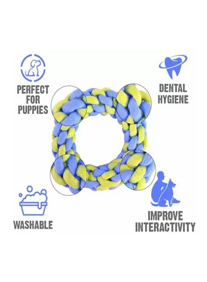 بت مجموعة من 3 ألعاب مضغ من القطن للكلاب الصغيرة والجراء، كرة قطنية معقودة وحلقة وعصا لعبة مضغ للكلاب للعب وتنظيف الأسنان والتدريب (اللون حسب التنوع، العبوة 3 قطع) - Image 4