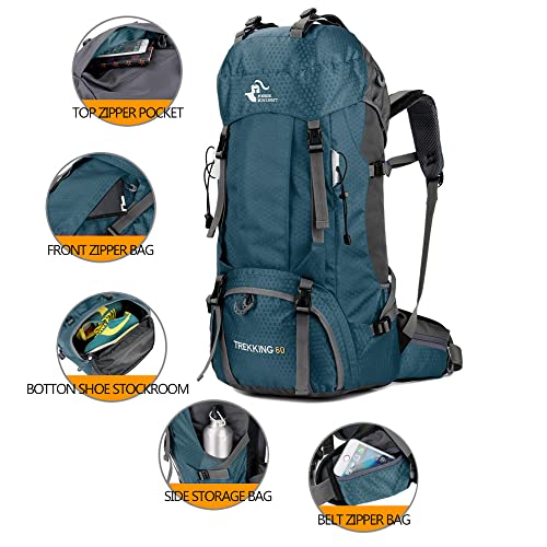 Bseash 60L Waterproof Hiking Camping Backpack with Rain Cover, Large Outdoor Sport Travel Daypack Rucksack for Climbing - Image 3