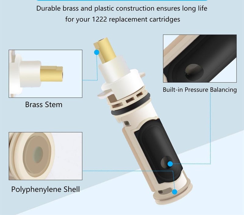 1222 Replacement Cartridge, Faucet Quick Opening Copper Valve Core, Retainer Clip, Leak-Proof Shower Faucet Repair Kit, Brass Bathtub Shower Valve Parts - Image 4