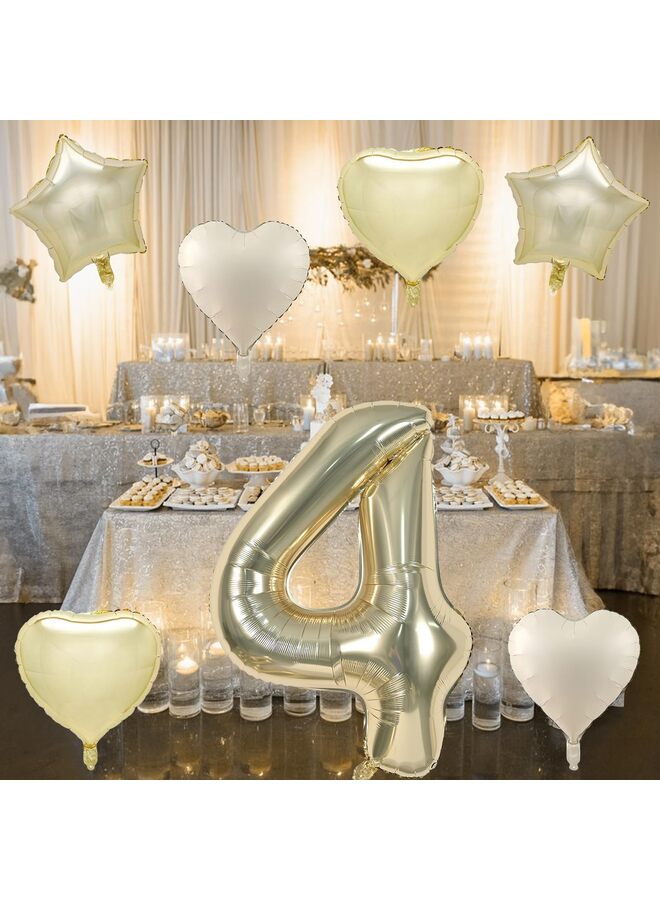 Big Number Balloon Champagne Gold, Foil Balloons with Light Gold Helium 18 Inch Cream Beige Heart Star Balloon, 40'' Self Inflating Two Balloon Number for Birthday Party Decor - Image 5