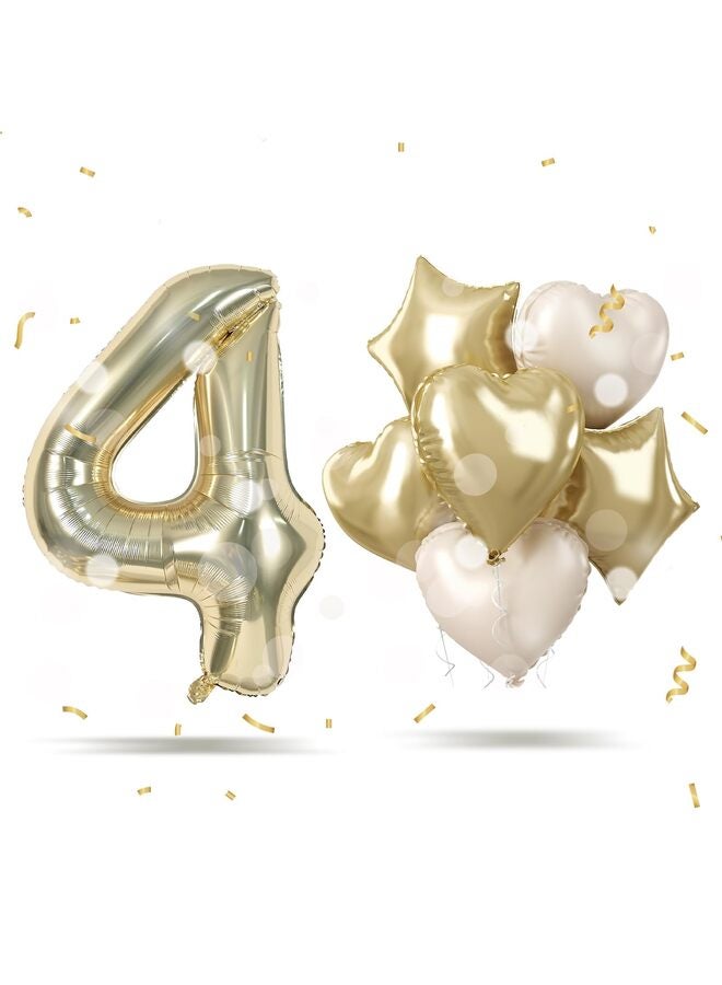 Big Number Balloon Champagne Gold, Foil Balloons with Light Gold Helium 18 Inch Cream Beige Heart Star Balloon, 40'' Self Inflating Two Balloon Number for Birthday Party Decor - Image 1
