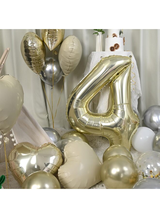 Big Number Balloon Champagne Gold, Foil Balloons with Light Gold Helium 18 Inch Cream Beige Heart Star Balloon, 40'' Self Inflating Two Balloon Number for Birthday Party Decor - Image 4
