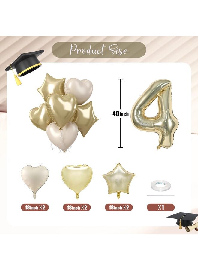 Big Number Balloon Champagne Gold, Foil Balloons with Light Gold Helium 18 Inch Cream Beige Heart Star Balloon, 40'' Self Inflating Two Balloon Number for Birthday Party Decor - Image 2