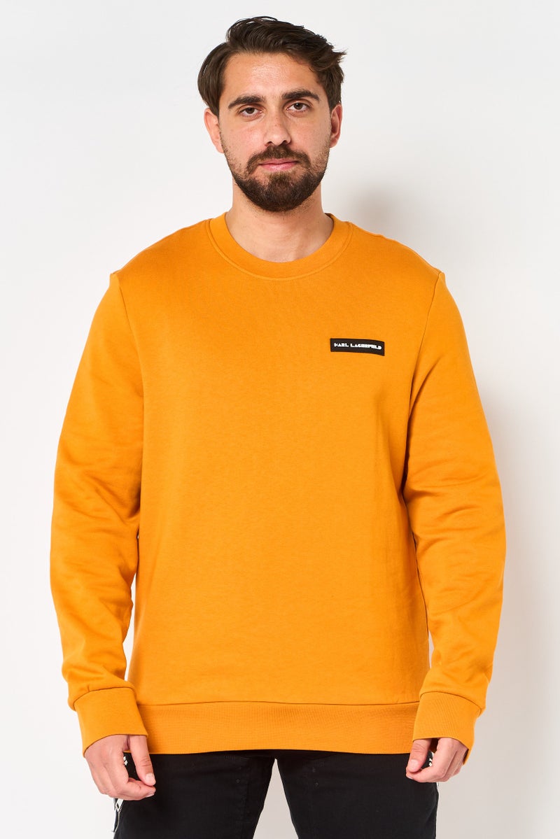 Karl Lagerfeld Men Crew Neck Long Sleeve Brand Long Sweatshirt, Mustard - Image 1