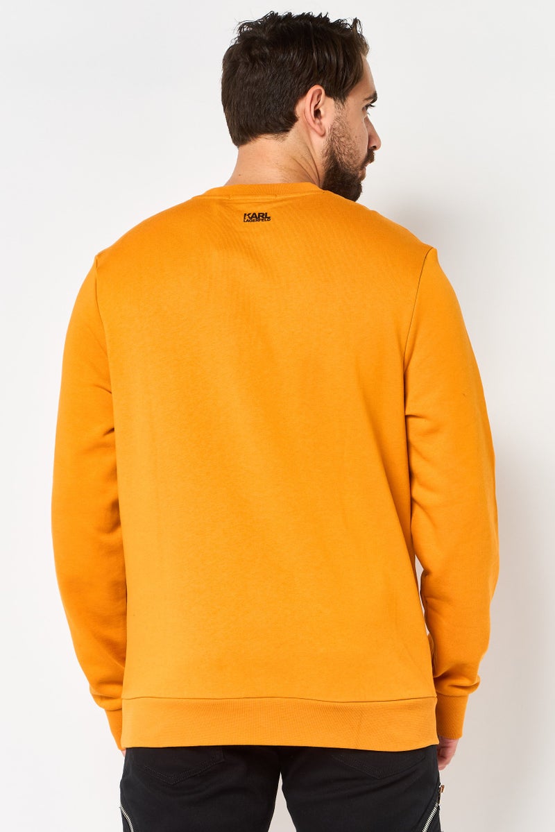 Karl Lagerfeld Men Crew Neck Long Sleeve Brand Long Sweatshirt, Mustard - Image 4