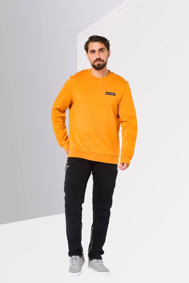 Karl Lagerfeld Men Crew Neck Long Sleeve Brand Long Sweatshirt, Mustard - Image 2