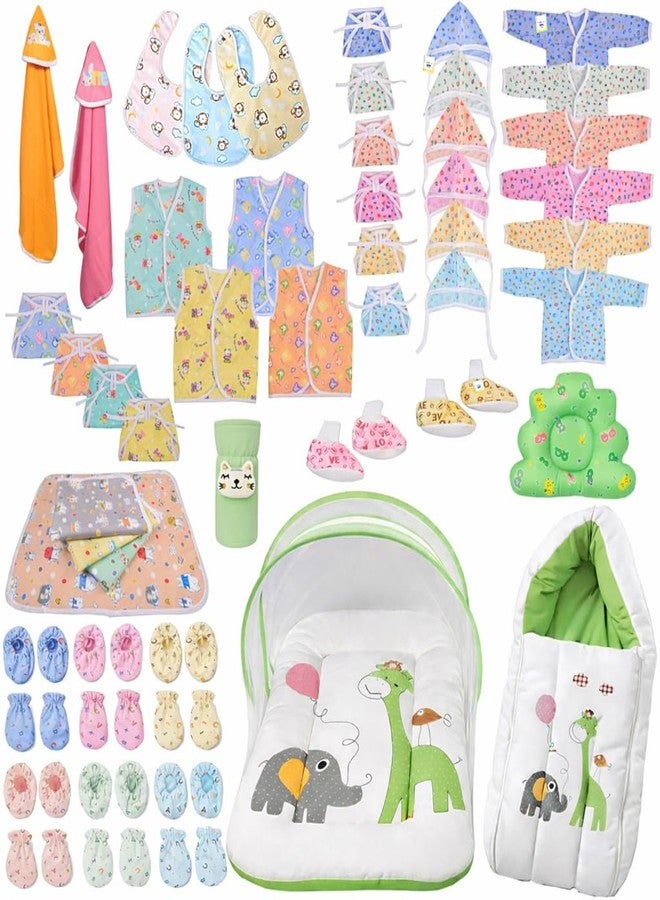Kwitchy Newborn Baby Essentials Kit 53 Items Combo | New Born Baby Kit 0–6 Months | Baby Bed Bedding & Clothes Set | Newborns Hospital Bag & Infant Shower Gift (Green) - Image 1
