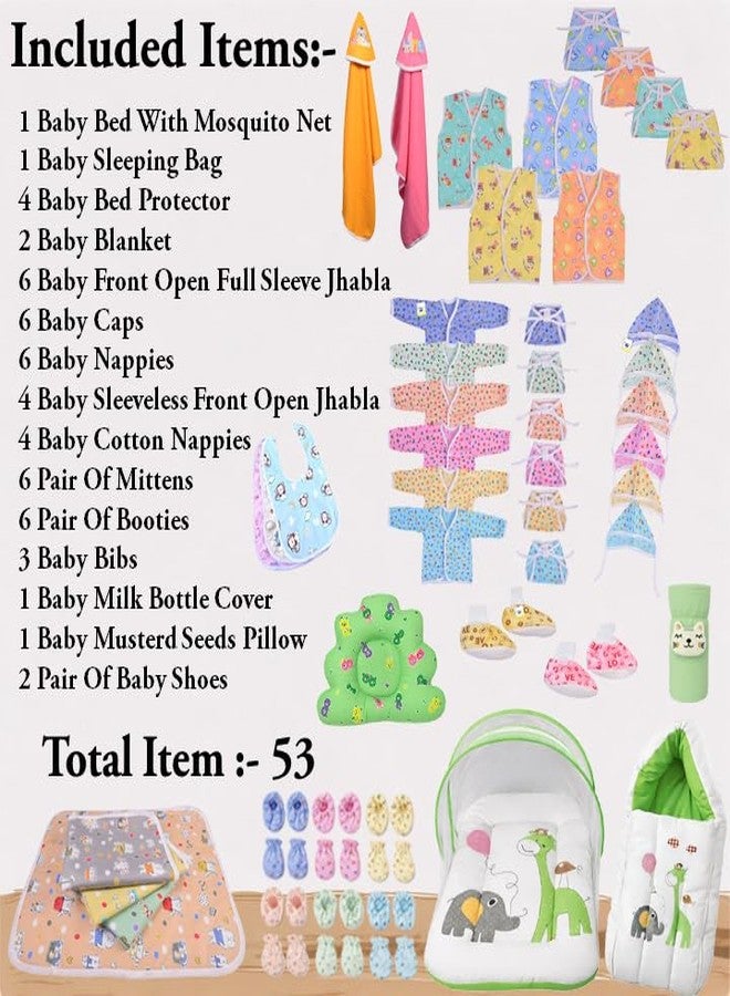 Kwitchy Newborn Baby Essentials Kit 53 Items Combo | New Born Baby Kit 0–6 Months | Baby Bed Bedding & Clothes Set | Newborns Hospital Bag & Infant Shower Gift (Green) - Image 2