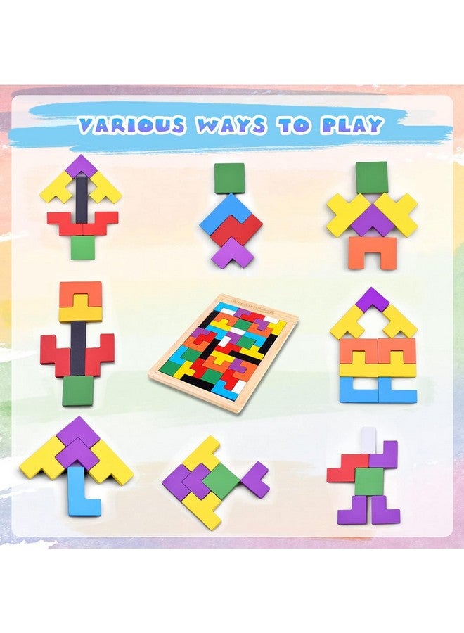 SHINETOY ENTERTAIN KIDS SHINETOY ENTERTAIN KIDS 40 Pcs Wooden Russian Blocks Puzzles For KIDS Adults With A Storage Bag,Wood Intelligence Puzzle For KIDS Ages 3-8,Wooden Puzzles Brain Teasers Toy Educational Gift For Kid  - Image 3