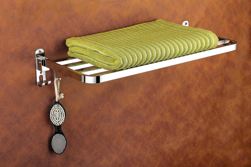 iSTAR Stainless Steel Polished Wall-Mount Multipurpose 2 Tier Bathroom Shelf with Towel Holder (Chrome Finish) - Image 1