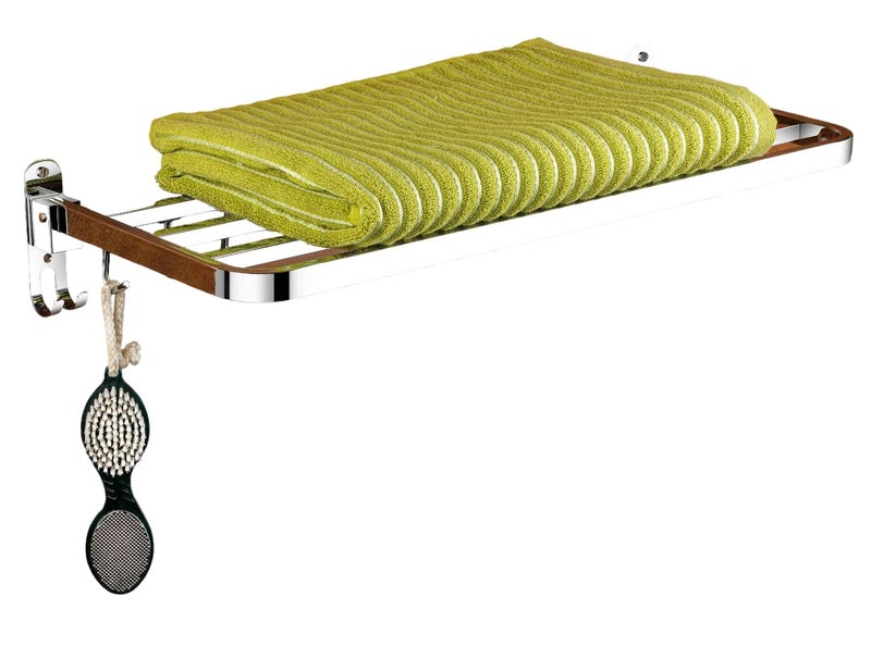 iSTAR Stainless Steel Polished Wall-Mount Multipurpose 2 Tier Bathroom Shelf with Towel Holder (Chrome Finish) - Image 2