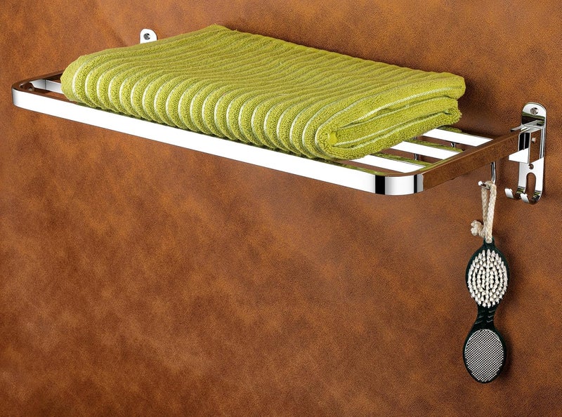 iSTAR Stainless Steel Polished Wall-Mount Multipurpose 2 Tier Bathroom Shelf with Towel Holder (Chrome Finish) - Image 3