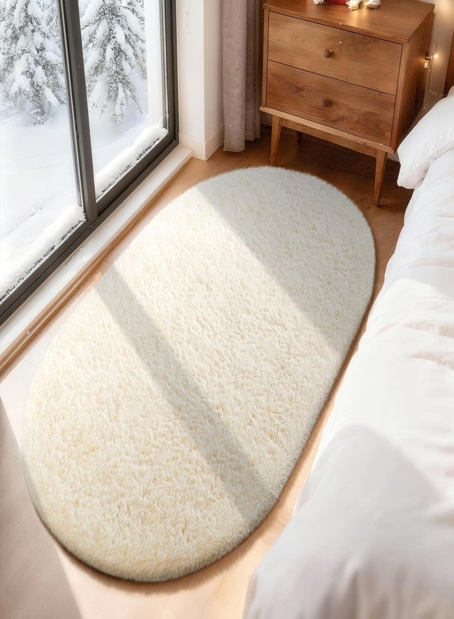 Ophanie 3x5 Oval Ivory Rugs for Bedroom Living Room, Fluffy Fuzzy Furry Carpet, Plush Soft Shaggy Bedside Indoor Floor Area Rug for Kids Girls Boys Baby Teen Dorm Nursery Home Decor Aesthetic - Image 5
