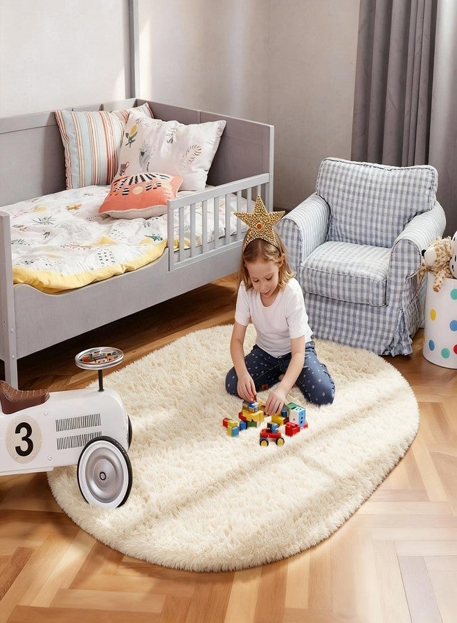 Ophanie 3x5 Oval Ivory Rugs for Bedroom Living Room, Fluffy Fuzzy Furry Carpet, Plush Soft Shaggy Bedside Indoor Floor Area Rug for Kids Girls Boys Baby Teen Dorm Nursery Home Decor Aesthetic - Image 3