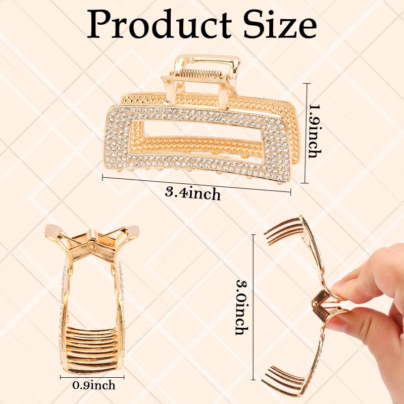 Vovii 2Pcs Square Rhinestones Claw Clips for Women, Sparkly Bling Metal Hair Clips for Thick/Thin Hair - Image 3