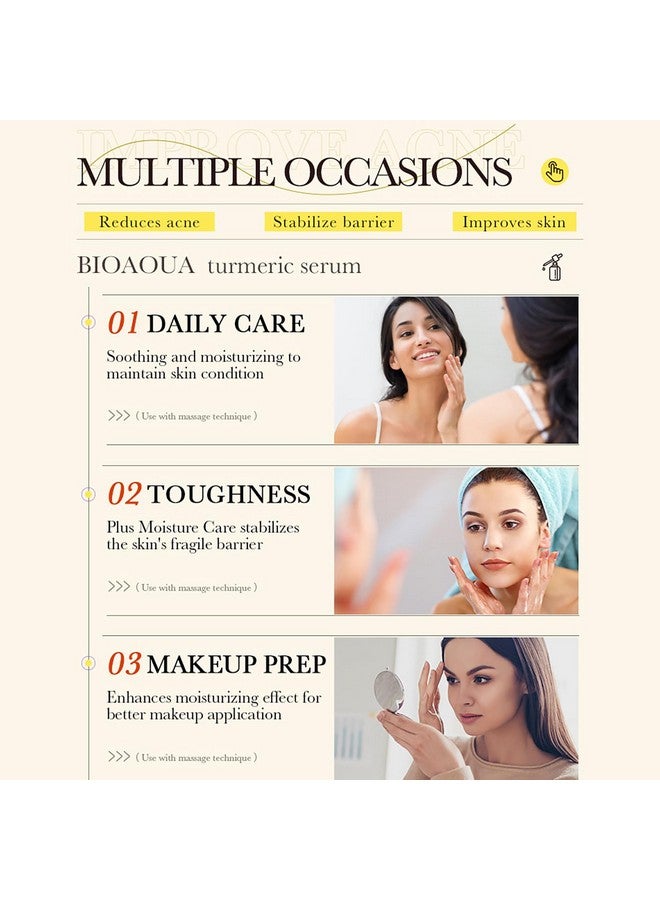 بيو أكوا مصل الكركم للوجه مضاد للأكسدة ومهدئ لحب الشباب وحمض الهيالورونيك للتحكم في الزيت وترطيب بشرة الوجه 30 مل / 1 أونصة سائلة - Image 3