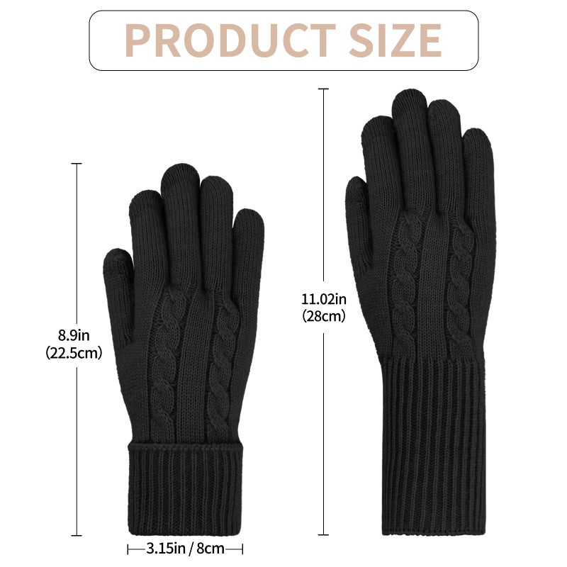 HOPSOOKEN Winter Wool Gloves for Women Warm Touchscreen Fleece Elastic Soft Knit Gloves for Cold Weather Folding Cuffs(Black) - Image 5