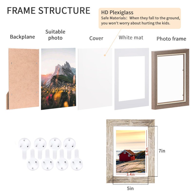 Aibala 5x7 Picture Frames Set of 8  Rustic Picture Frames Multi Wood-Color Vertical and Horizontal Formats for Wall Hanging and Tabletop Display Perfect for Rustic Home & Office Decor - Image 3