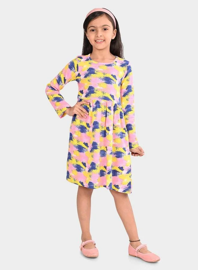 Bonkids Girl's Multicolour 100% Cotton Printed Regular Fit Dress