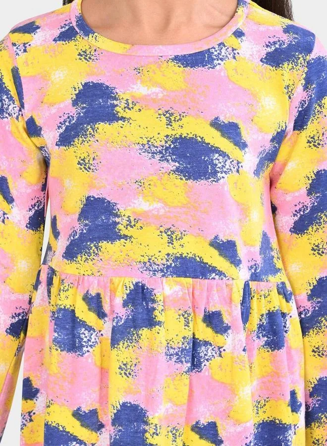 Bonkids Girl's Multicolour 100% Cotton Printed Regular Fit Dress