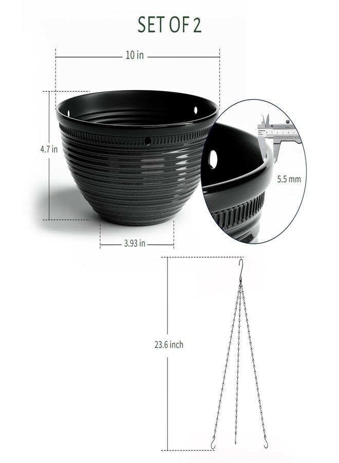 Vanslogreen 2 Pack Hanging Planters for Indoor Outdoor Plants, 10 Inch Hanging Planter with Drainage Hole & Plug Glazed Hanging Baskets Flower Pots for Garden Home (Black) - Image 4