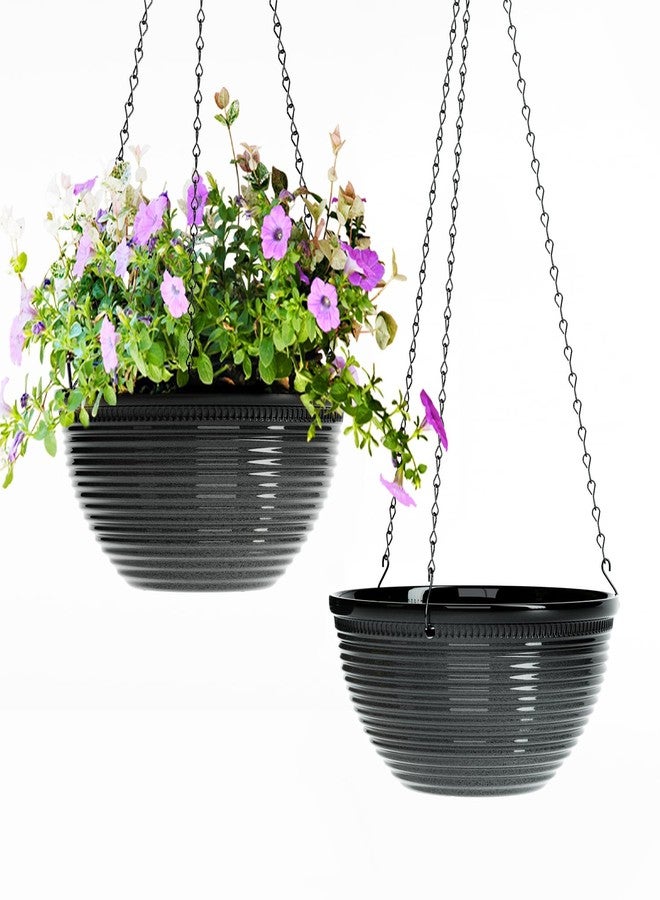 Vanslogreen 2 Pack Hanging Planters for Indoor Outdoor Plants, 10 Inch Hanging Planter with Drainage Hole & Plug Glazed Hanging Baskets Flower Pots for Garden Home (Black) - Image 1