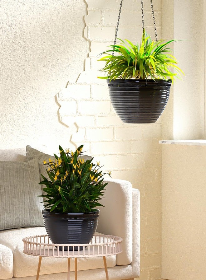 Vanslogreen 2 Pack Hanging Planters for Indoor Outdoor Plants, 10 Inch Hanging Planter with Drainage Hole & Plug Glazed Hanging Baskets Flower Pots for Garden Home (Black) - Image 5