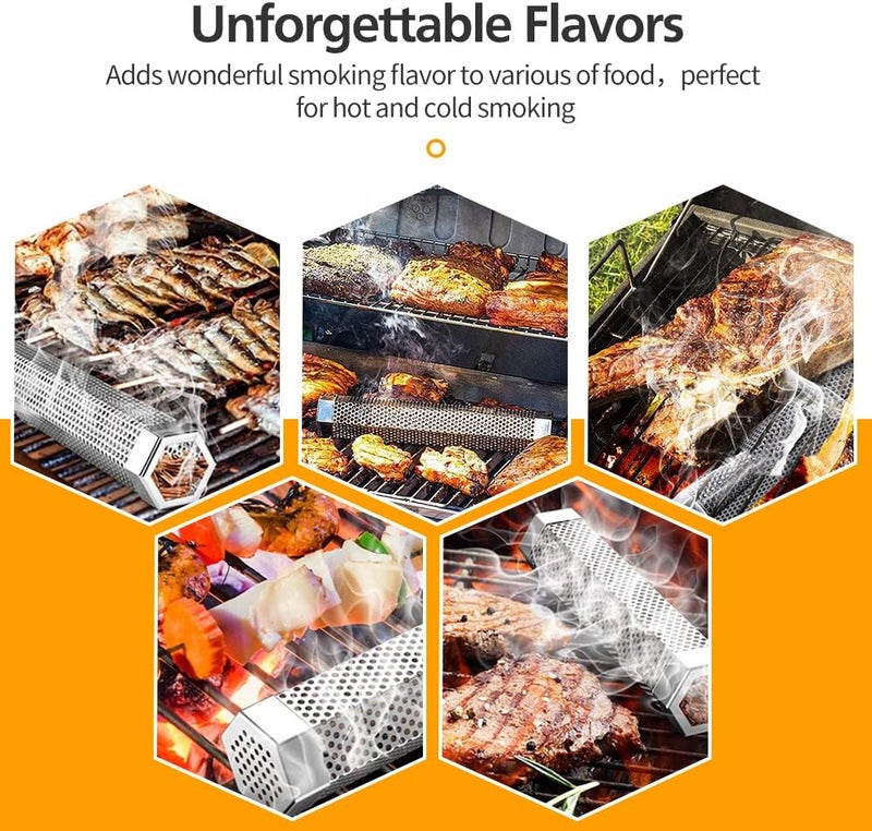 LFSEMINI Pellet Smoker Tube Set, 6" & 12" Stainless Steel BBQ Wood Smoker Tube with Brush and 2 Hooks for 2.5hrs/5hrs of Billowing Cold/Hot Smoking for All Grills or Smokers, Smoking Cheese Beef Nuts Fish - Image 4