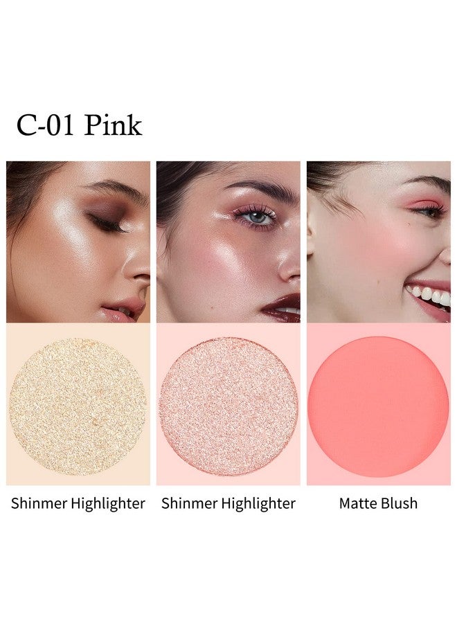 Boobeen Blush And Highlighter Kit, 3 In 1 Makeup Pressed Powder Palette Shimmer Bronzer, Orange&Pink Matte Blusher Blendable Glow Face Palette For A Redness And Glowing Look - Image 3