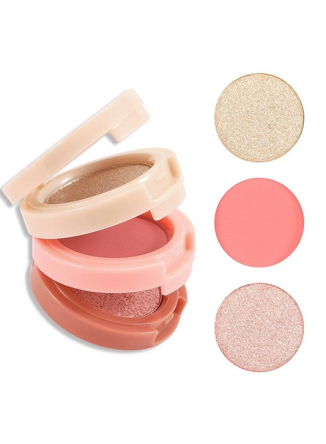 Boobeen Blush And Highlighter Kit, 3 In 1 Makeup Pressed Powder Palette Shimmer Bronzer, Orange&Pink Matte Blusher Blendable Glow Face Palette For A Redness And Glowing Look - Image 2
