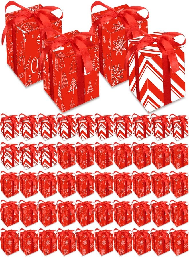 Cholemy 50 Pcs Christmas Gift Boxes with Lids Small Red 4x4x4 Christmas Candy Boxes with 3 Roll Red Ribbon Xmas Party gifts for Holiday Sweets Chocolate Cookie Treat Presents Wrapping - Image 1