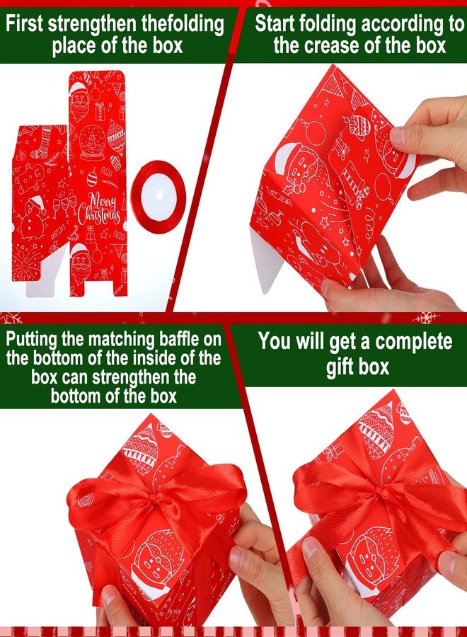 Cholemy 50 Pcs Christmas Gift Boxes with Lids Small Red 4x4x4 Christmas Candy Boxes with 3 Roll Red Ribbon Xmas Party gifts for Holiday Sweets Chocolate Cookie Treat Presents Wrapping - Image 4