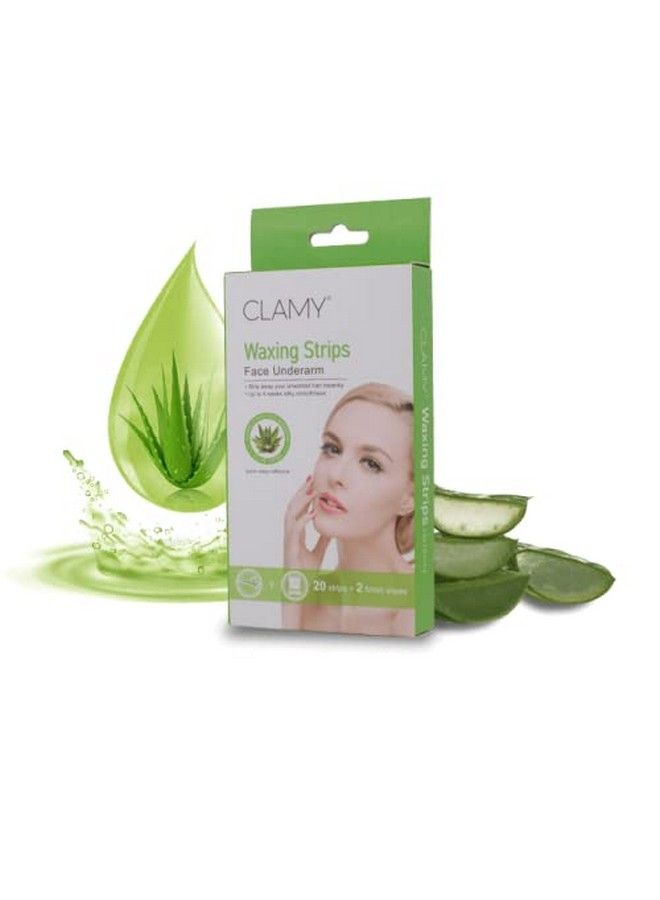 Clamy Face & Underarms Waxing Strips With Aloe Vera Extracts Instant Removal Silky Smoothness Upto 4 Weeks (20 Strips + 2 Finish Wipes) Aloe  - Image 2
