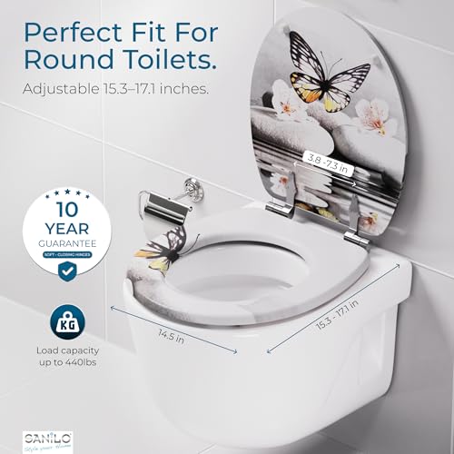SANILO Wooden Toilet Seat with Soft Close [ROUND] - Decorative, Quiet & Slow Close Molded Wood Seat - With Strong Bumpers & Hinges - Adjustable Fit – Vanesa - Image 4