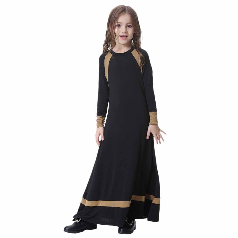 IWEMEK Girls Muslim Ramadan Abaya Kids Islamic Prayer Dress Wedding Dubai Attire Robe Middle East Arabic Kaftan Dress Saudi Arab Mosque Praying Eid Clothes Black 1011 Years - Image 2