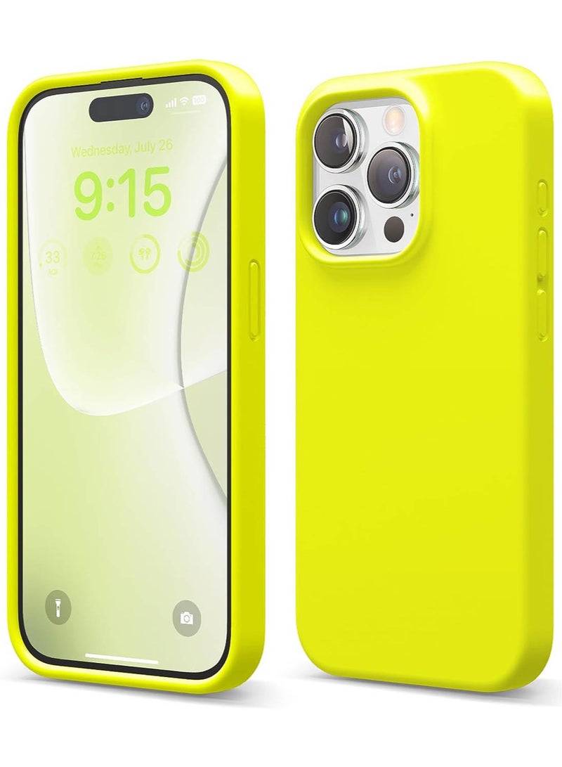 Elago Liquid Silicone for iPhone 15 PRO Case Cover with Full Body Protection, Shockproof, Slim, Anti-Scratch Soft Microfiber Lining - Neon Yellow - Image 1