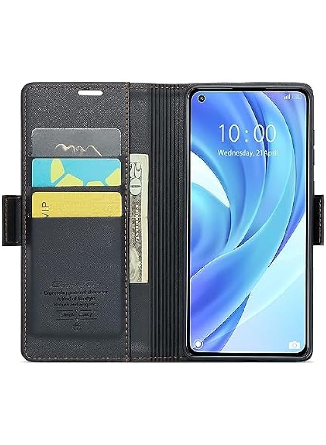 RFID Blocking Case for Xiaomi 11 Lite - Durable Leather Flip Case with Card Holder, Kickstand, Magnetic Closure - Shockproof and Stylish (Black) - Image 2