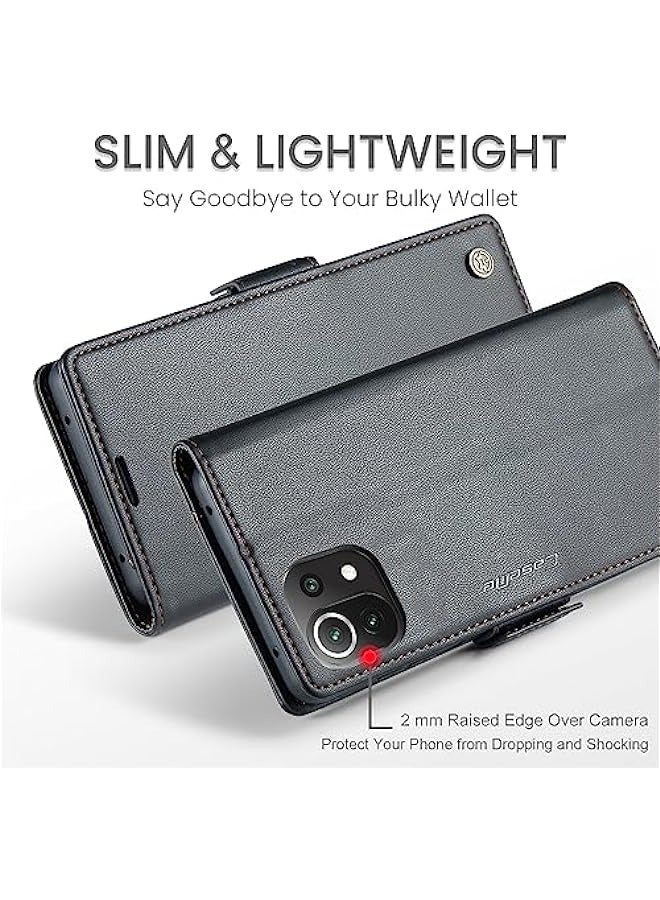 RFID Blocking Case for Xiaomi 11 Lite - Durable Leather Flip Case with Card Holder, Kickstand, Magnetic Closure - Shockproof and Stylish (Black) - Image 3