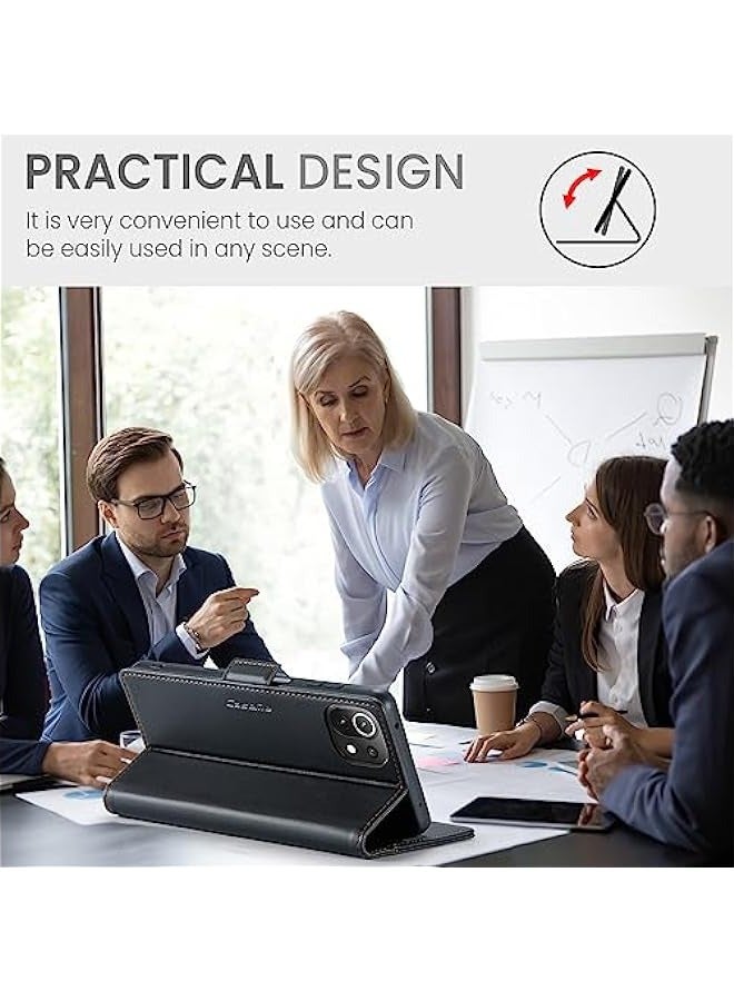 RFID Blocking Case for Xiaomi 11 Lite - Durable Leather Flip Case with Card Holder, Kickstand, Magnetic Closure - Shockproof and Stylish (Black) - Image 4