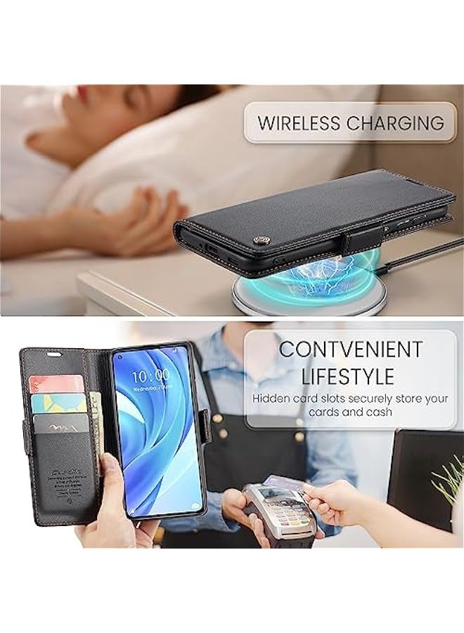 RFID Blocking Case for Xiaomi 11 Lite - Durable Leather Flip Case with Card Holder, Kickstand, Magnetic Closure - Shockproof and Stylish (Black) - Image 5