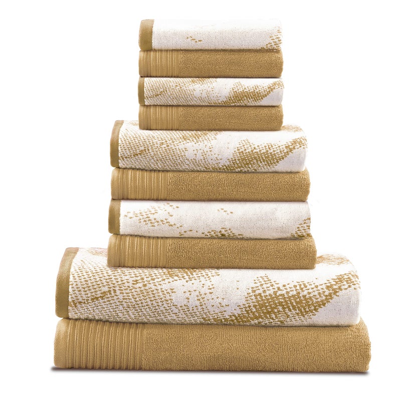 Superior Cotton 10 Piece Assorted Solid and Marble Towel Set Includes 2 Bath 4 Hand 4 WashclothsFace Towels Soft Absorbent Decorative Bathroom Accessories Home Essentials Bronze