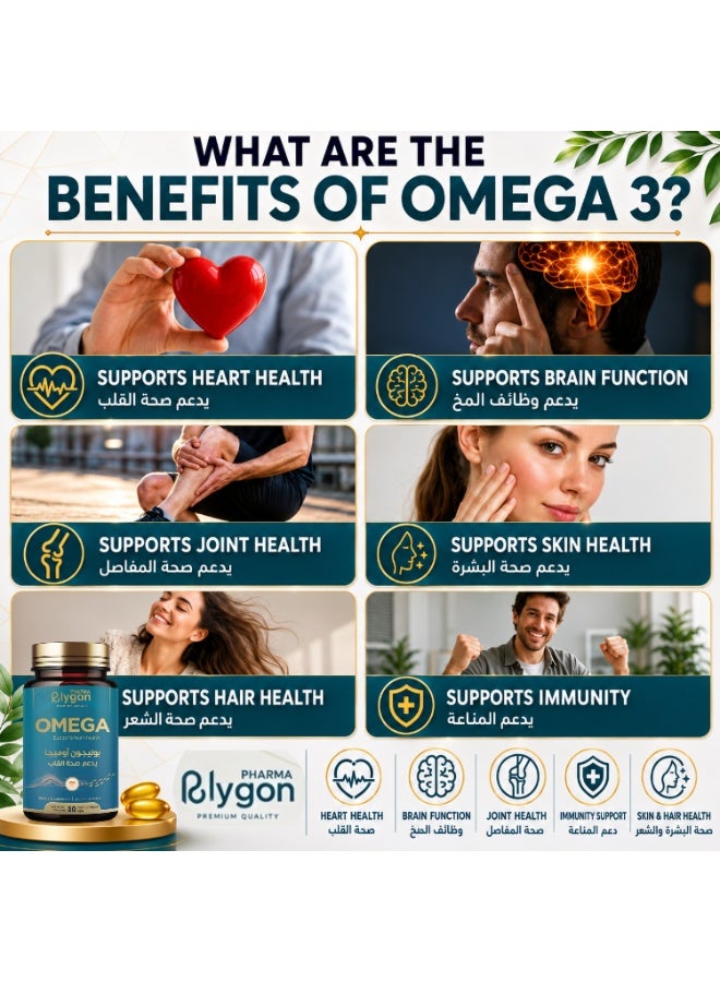 Polygon pharma Pack of 2 Omega 3 Fish Oil 1200 mg + Vitamin D3 1000 IU | Supports Heart Health | 60 Soft Gelatin Capsules - Image 4