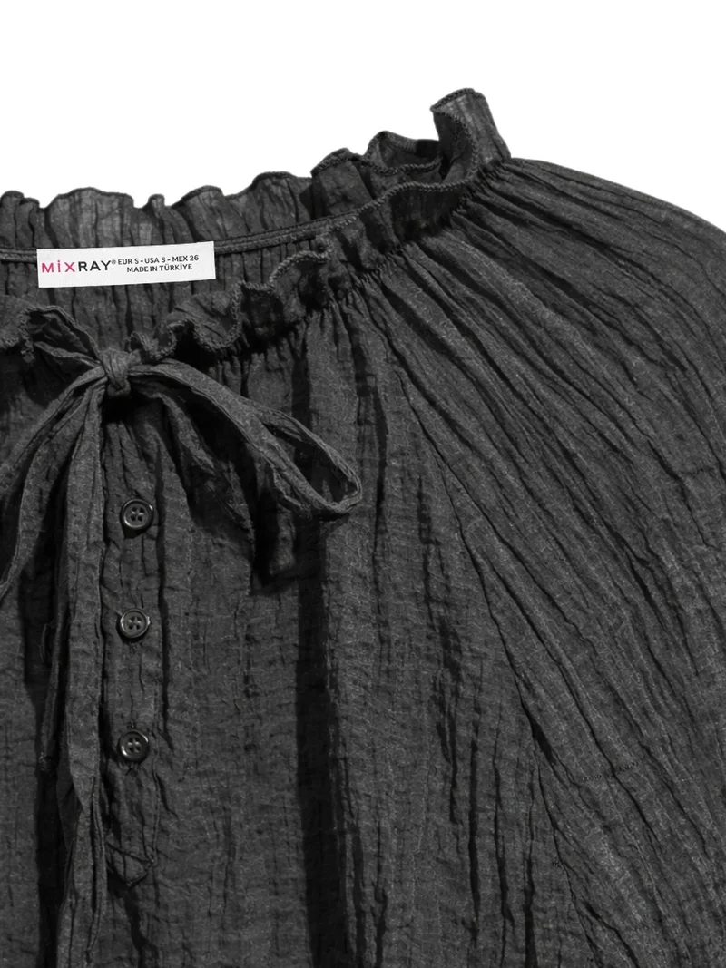 ميكسراي MIXRAY Crew Neck Tie Detail Blouse