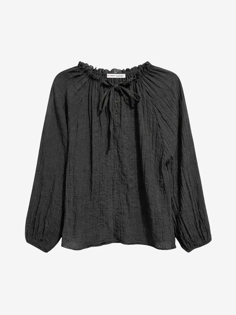 ميكسراي MIXRAY Crew Neck Tie Detail Blouse