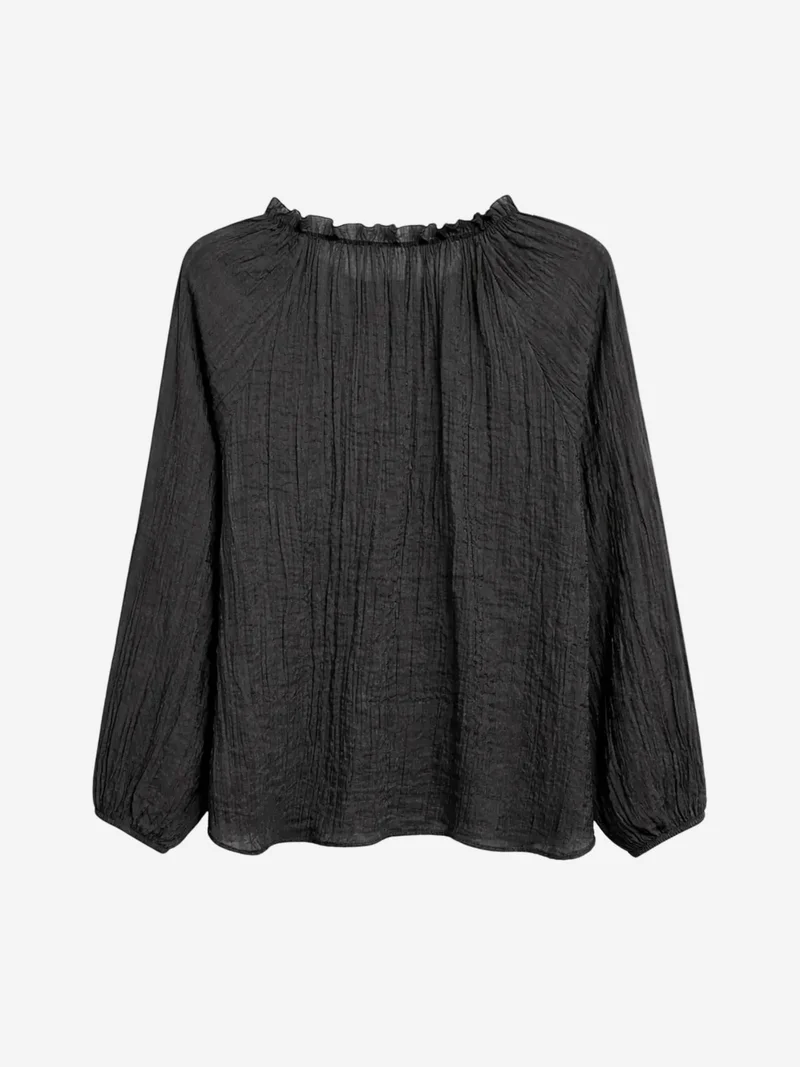 Mixray Black MIXRAY Crew Neck Tie Detail Blouse for Women | Best Price UAE