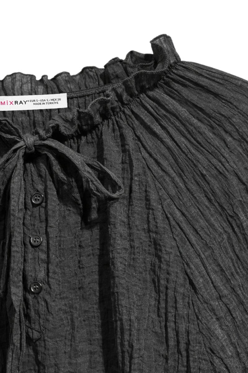 MIXRAY Crew Neck Tie Detail Blouse - Image 2