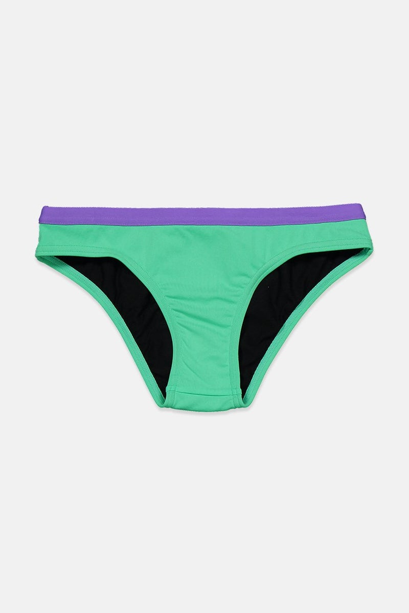speedo Women Plain Print Bikini Bottom, Green and Purple - Image 1