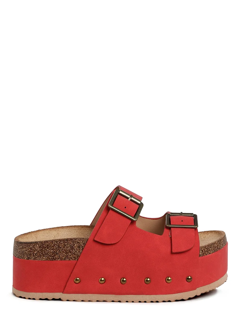 London Rag Studded Faux Leather Slip Ons in Red
