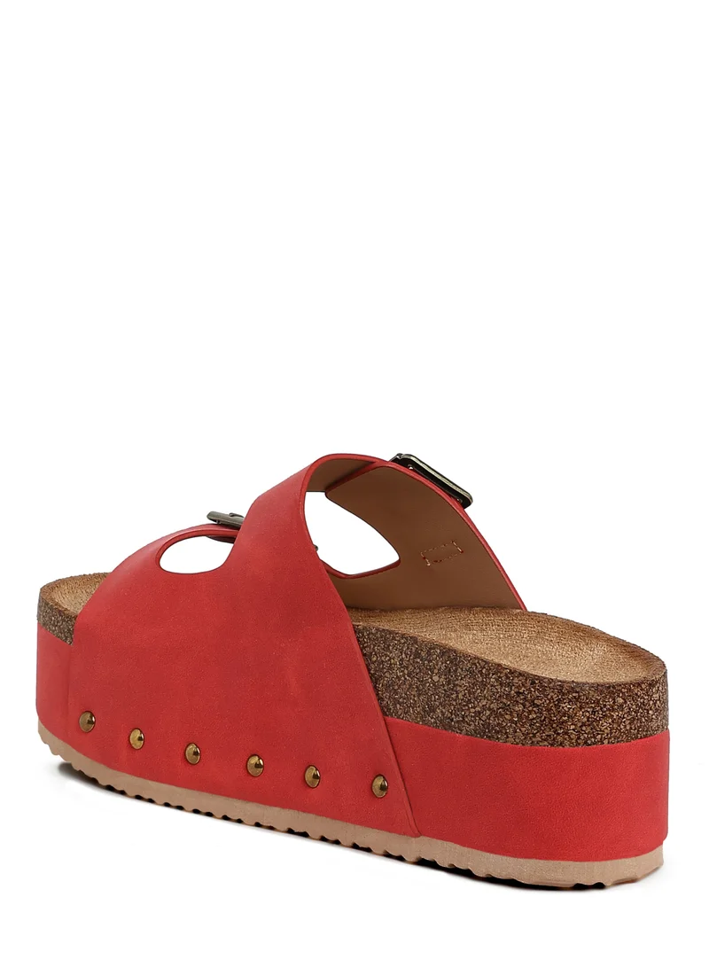 London Rag Studded Faux Leather Slip Ons in Red